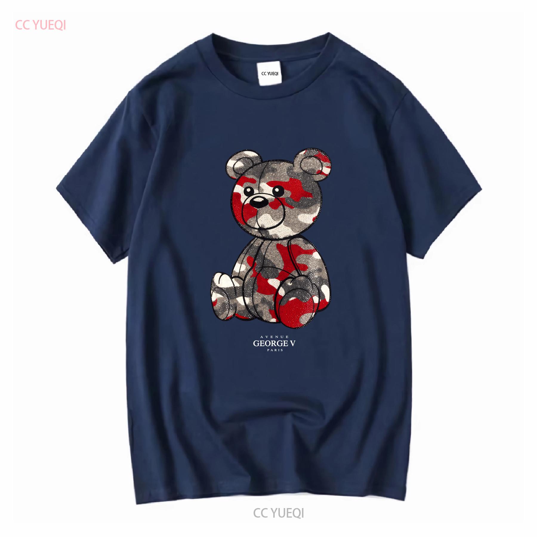 ZheXiong TEE Heren AVENUE GEORGE V PARIS Teddybeer Camo T-shirt vintage Gewassen grafisch Licht Zacht mode Comfortabel XL