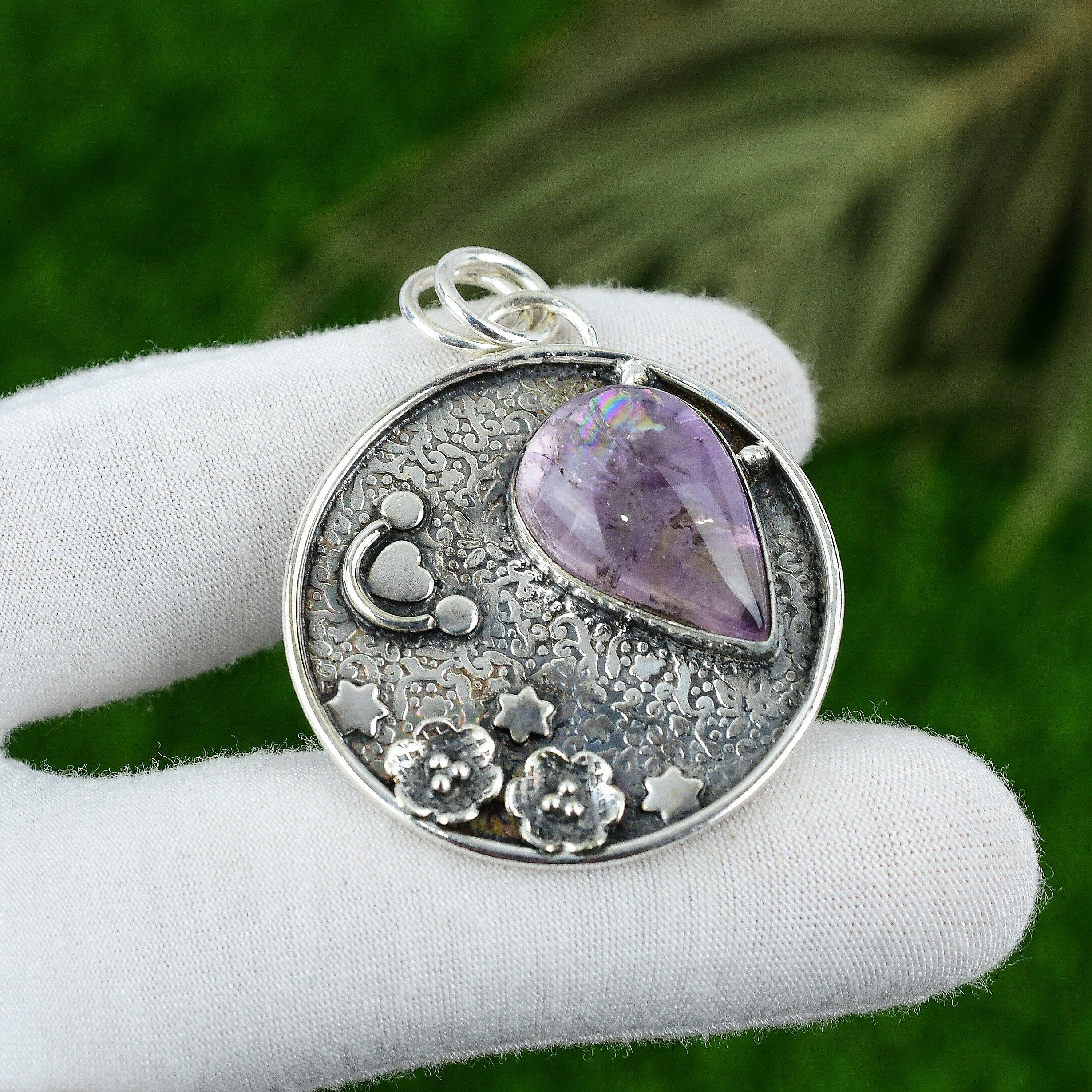 

Natural Star Amethyst Gemstone Pendant 925 Sterling Silver Jewelry For Girls