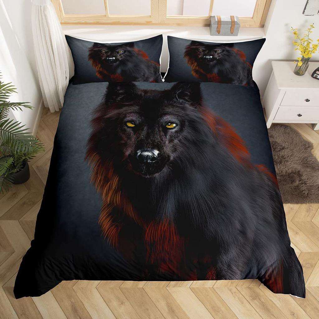 Wolf Sternenhimmel Wald Bedrucktes Bettbezug-Set Bettwäsche-Set für Schlafzimmer Dreiteiliges Set