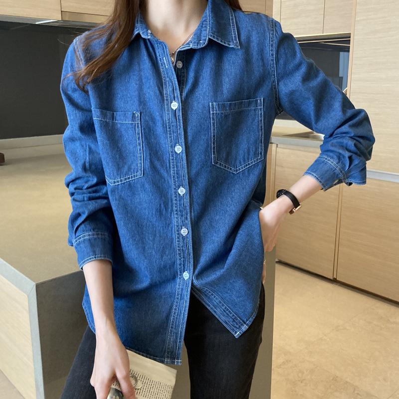 Hong Kong Style Blue Denim Shirt Jacket Women's Spring and Autumn 1116 New Casual Loose Top Long Sleeve Shirt Thin