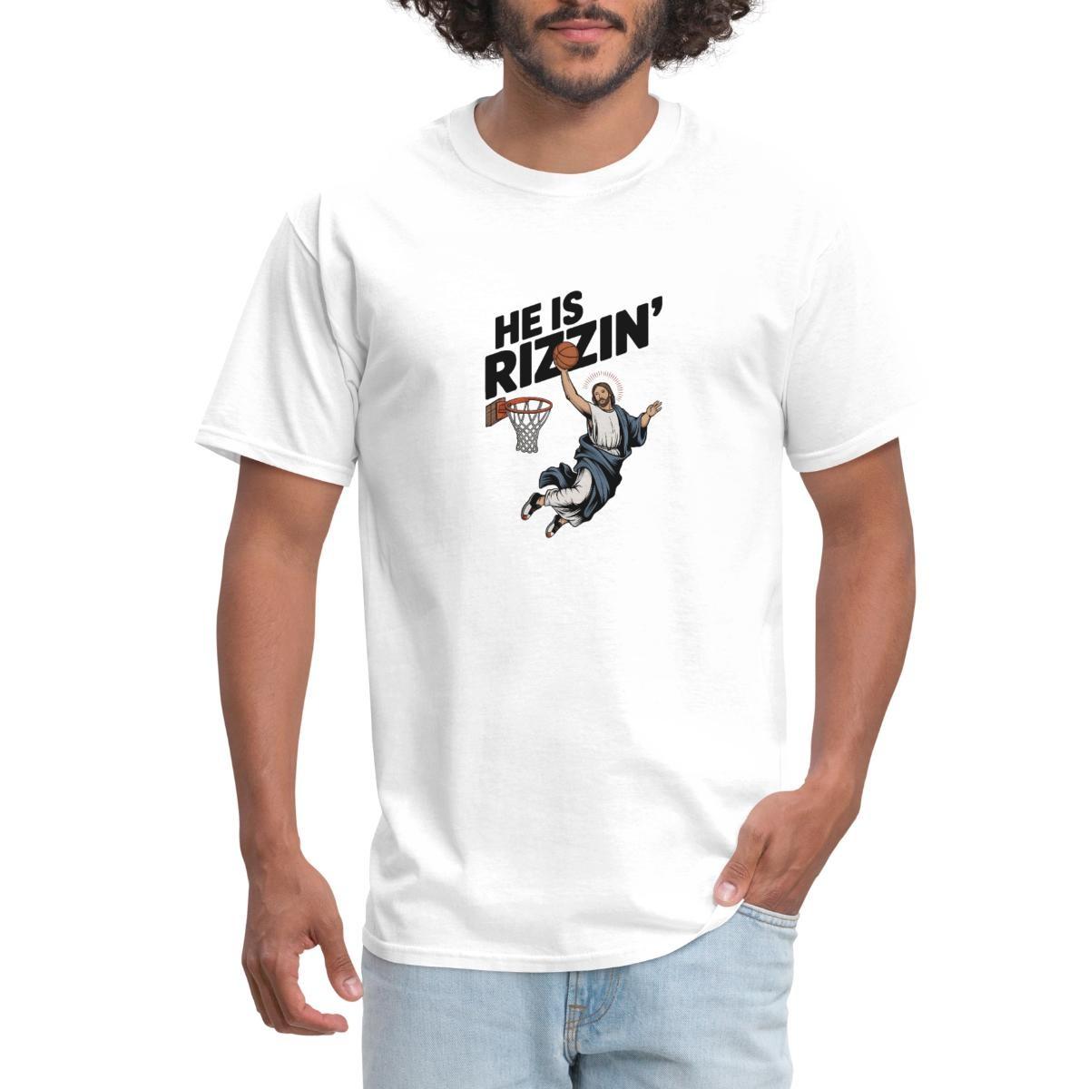 He Is Rizzin | Funny Jesus Basketball Men s T-Shirt XXL