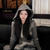 Grey hooded knitted sweater women's autumn and winter can wear bottoming shirt lazy short top