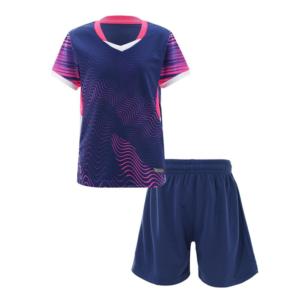Ensemble d'entraînement de football pour garçons Survêtement T-shirt stylé à imprimé col en V manches courtes Short à cordon de serrage