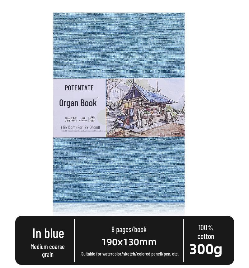 Accordion Watercolor Fabric Journal with Fine Grain Cotton Pulp Paper (30 Blank Postcards)