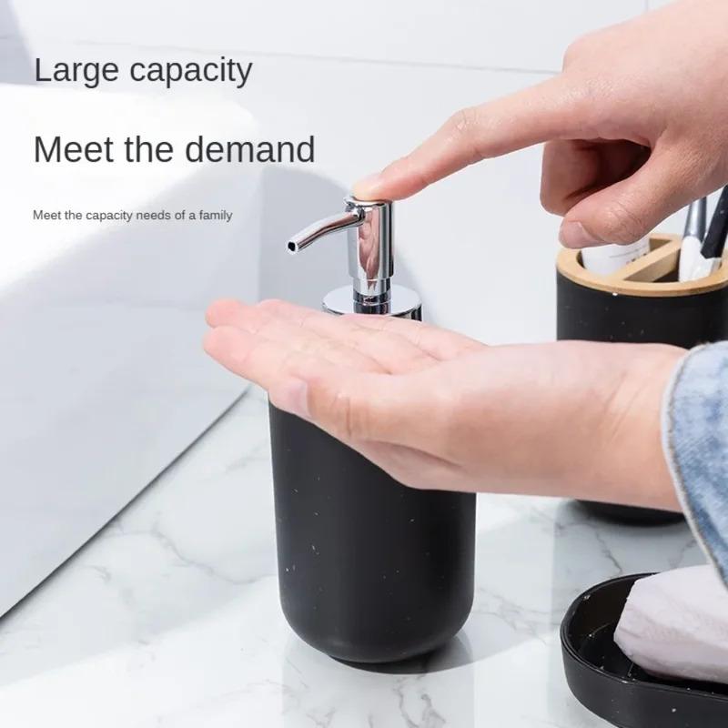 4Pcs/Set Bamboo Plastic Bathroom Storage Set, Soap Dispenser Box Toilet Brush Lotion Bottle Trash Can Toothbrush Cup Holder
