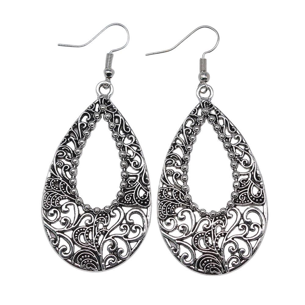 Filigree Teardrop Dangle Earrings Vintage Boho Leaf Drop Earrings For Women Ethnic Retro Jewelry