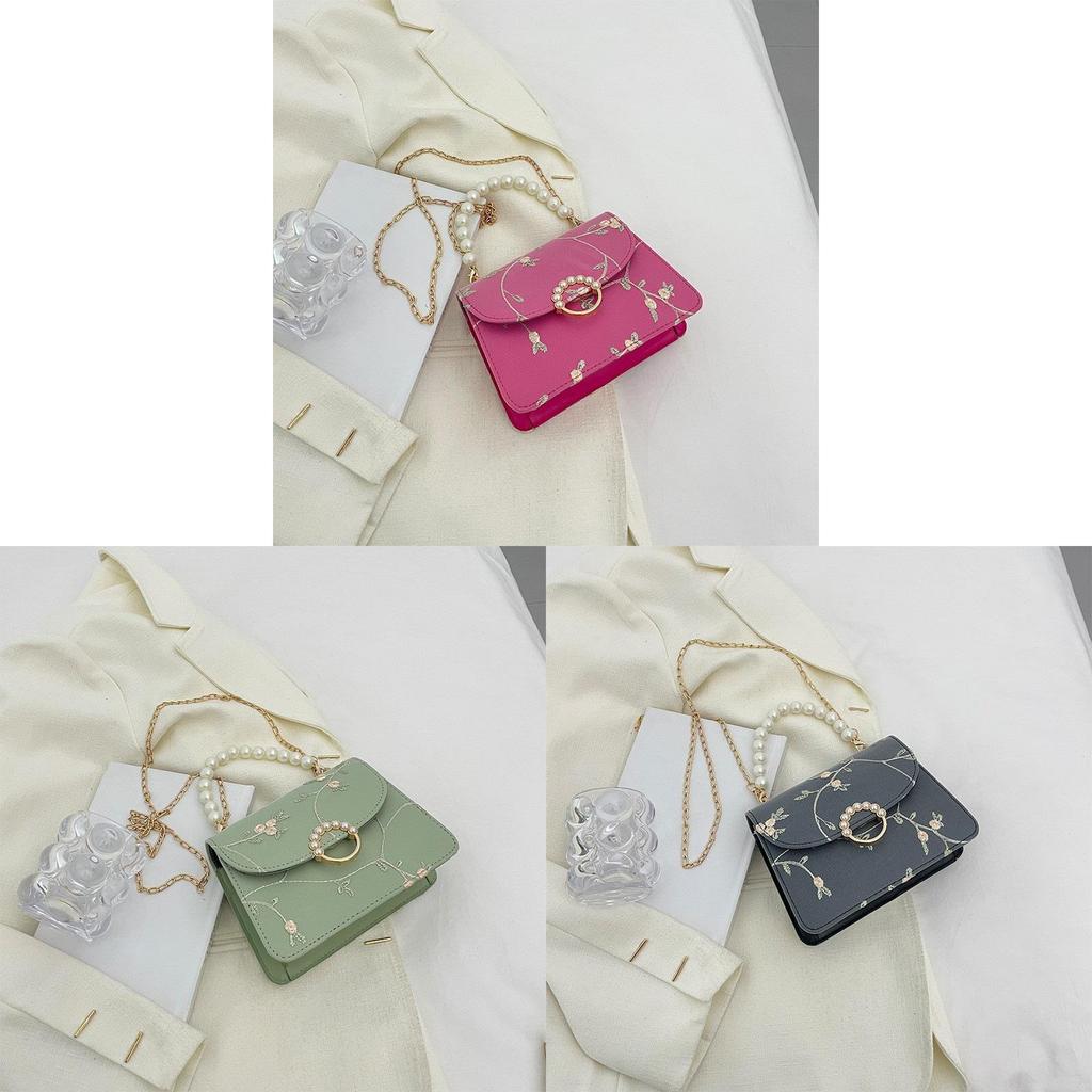 Pearl Handheld Small Square Bag With Lace Chain For Casual Travel And Spring Style