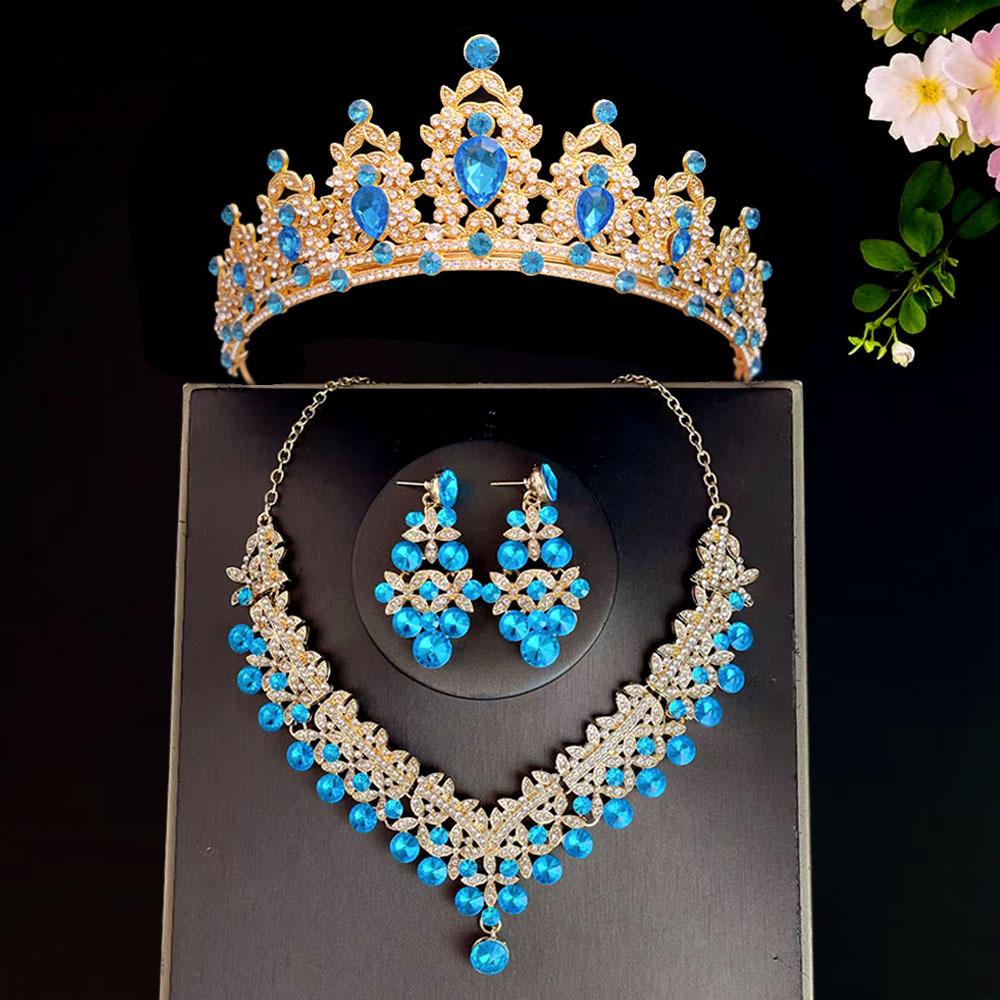 Koreanische Super Fee Brautkrone Dreiteiliges Set Hochzeitskrone Tiara Halskette Ohrringe Super Funkelnd Hochzeitskleid Accessoires