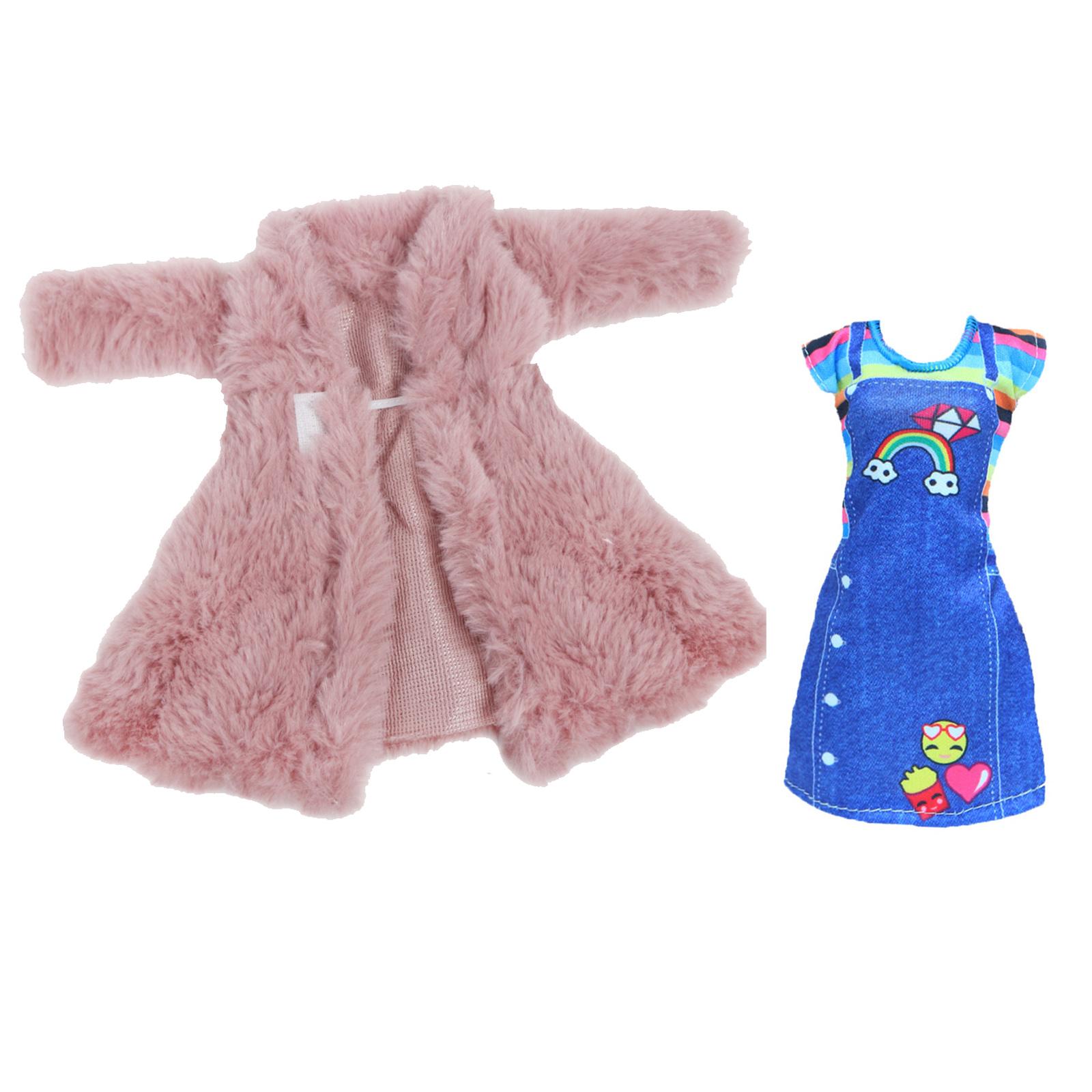 

Зимняя пушистая шуба+ Повседневное мини-платье Одежда для модных кукол для кукол 30 см (НЕТ КУКЛ)