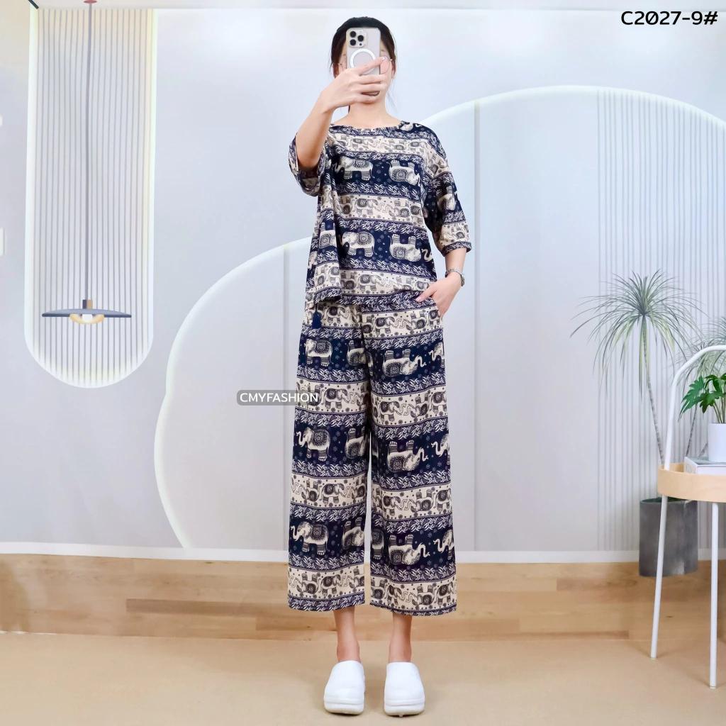 Słoń Spodnie Szorty Koszula Zestaw Okrągły Dekolt Krótki Rękaw Regulowany Elastyczny Pasek Pasek Kobiety Nadruk Casual Plaża Boho Bohemski Retro Vintage