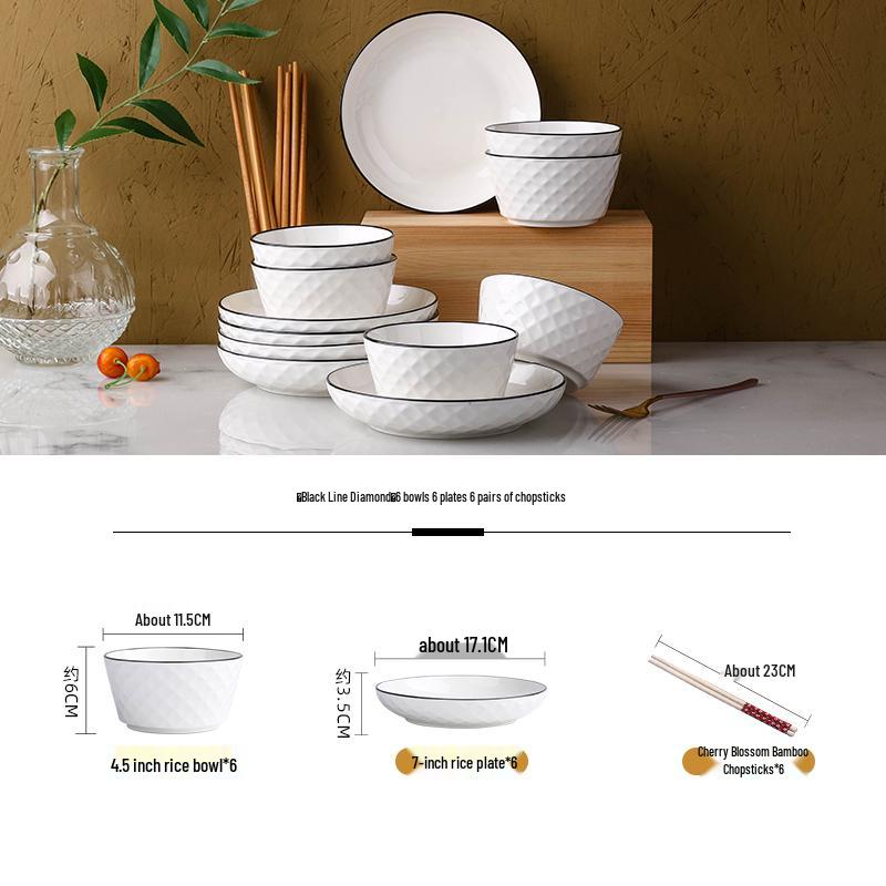 Ensemble de vaisselle en céramique japonaise: Assiettes et Bols pour 2-4 Personnes pour la Maison, Grands Bols à Soupe Inclus.