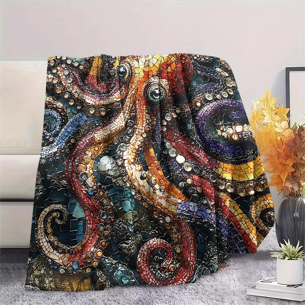 Octopus Print Flannel Blanket, High quality Comfortable for All Seasons, Home Decor, Warmth and Comfort, Perfect for Christmas Gifts