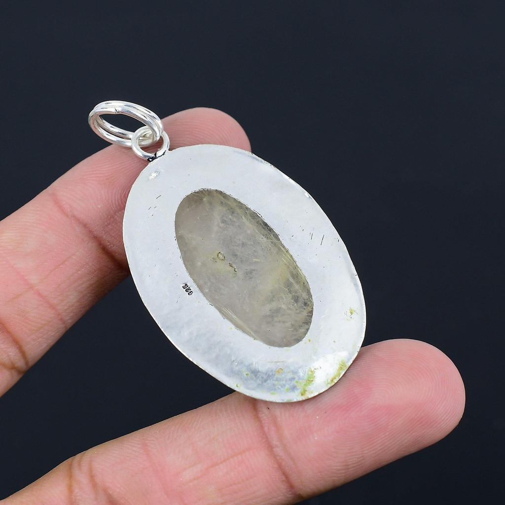 Daughters Day Deal Oval Natural Golden Rutile Sterling Silver Elegant Pendant