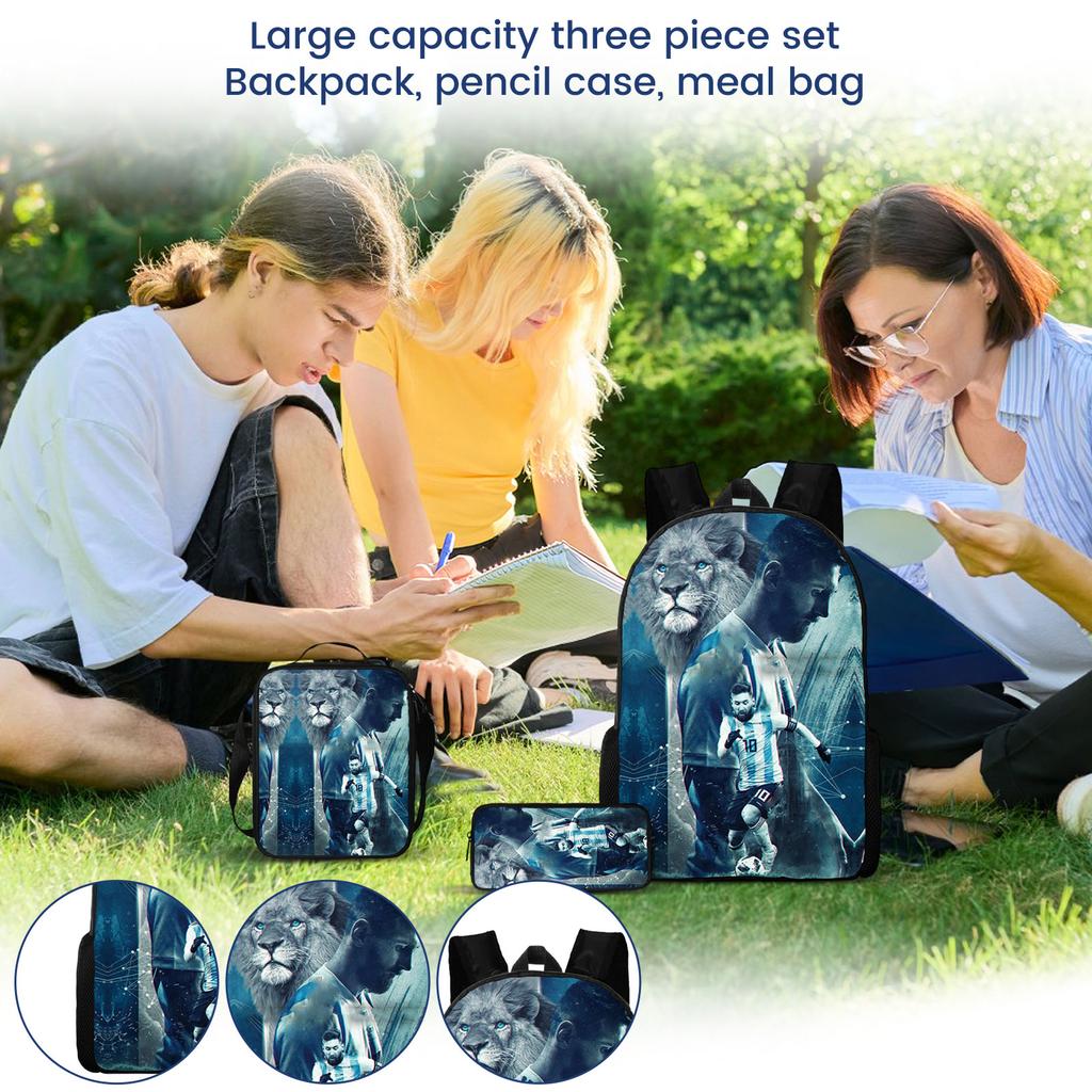 Casual Printed Backpack Large Capacity School Bag Pencil Case Lunch Bag Three Piece Set Suitable for Daily Use Travel and Outdoor Activities