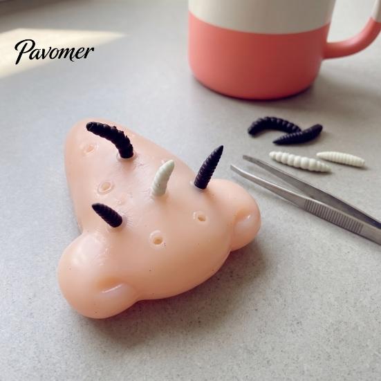 Stress Relieving Tools Nose Pimple Popping Toy with Tweezers And Worm, Funny Relief Prank Creative Novelty Items Game for Party, Flexible TPR