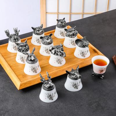 Direct Sales Twelve Zodiac Wine Glasses Baijiu Cup Spirits Cup One Cup Light Luxury Ceramic Wine Dispenser Gift Box Set