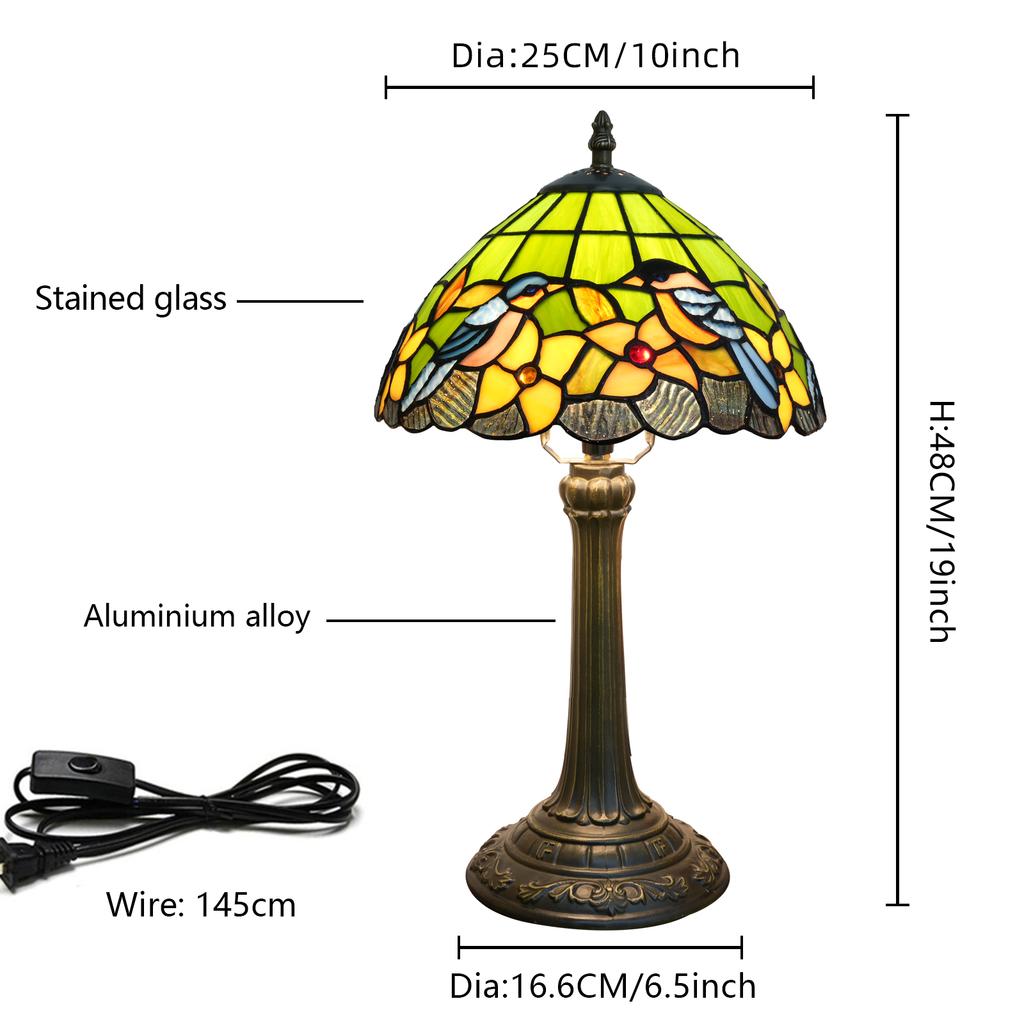 Vintage stained Glass Lampshade Desk Lamp - Robin Series Retro Art Deco Reading Study Bedroom Decorative Lighting