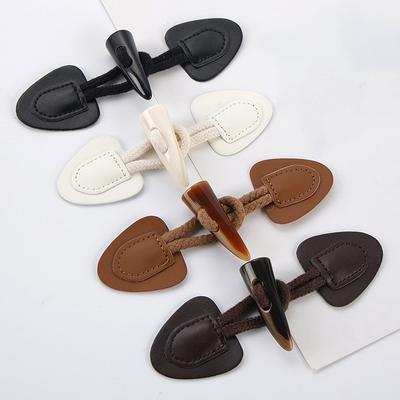 4 Pairs PU Leather Horn Buckle Toggle Button Fastener for Coat Jacket Duffle DIY Handmade Craft Sew On Clothing Sewing Decoration