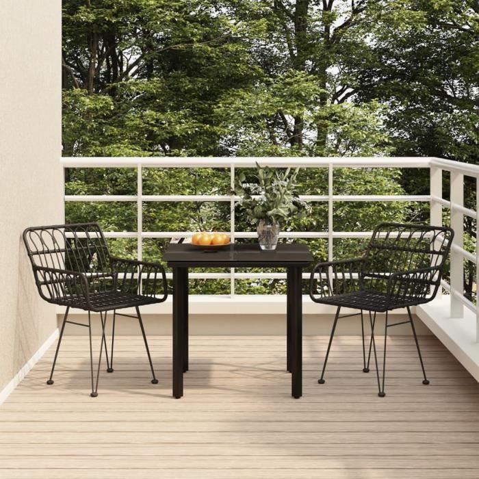 3157866 vidaXL Ensemble de salle à manger de jardin 3 pcs Noir Résine tressée