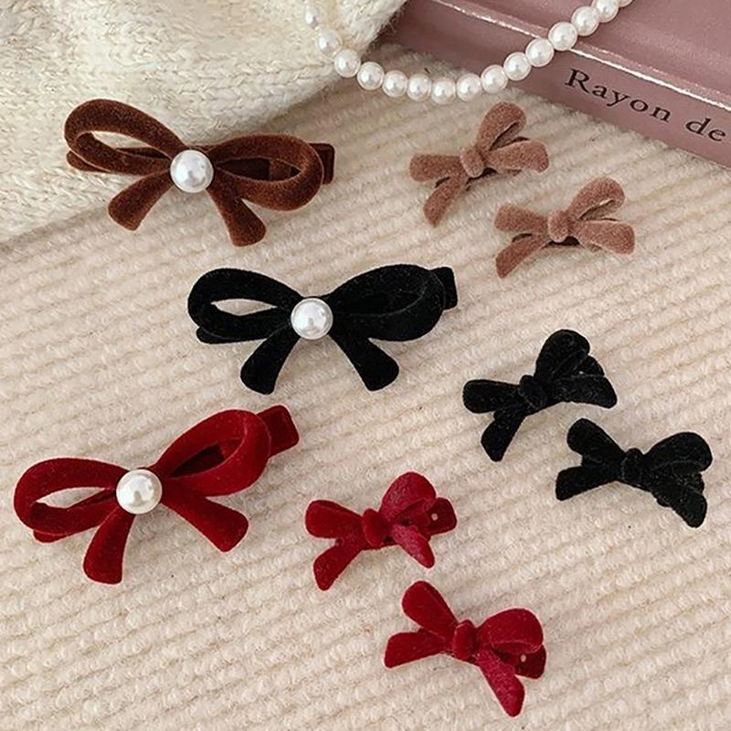 2Pcs Elegant Velvet Pearl Bow Hairpins Women Girls Bangs Hair Clips Barrettes Accessories Hairclip Headwear Headdress