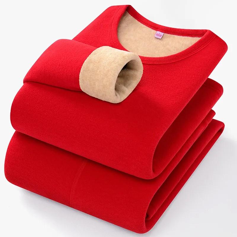 Thick Fleece Lined Thermal Underwear Set Men Women Winter Warm Long Sleeve Top Pants