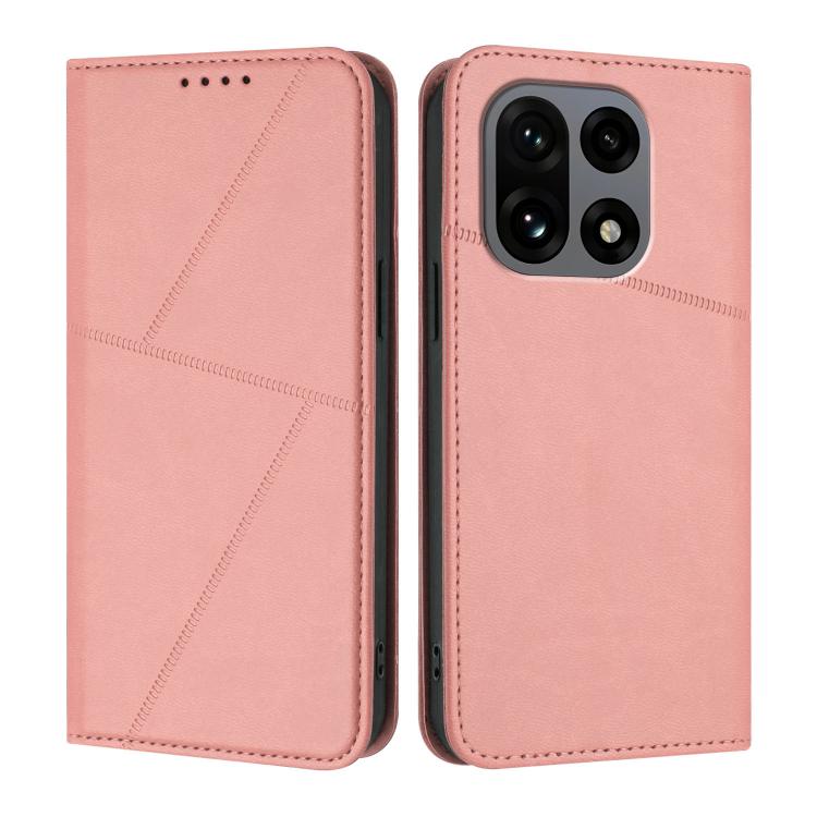 Прочный магнитный матовый кожаный чехол-книжка для телефона For OnePlus 15 розовый
