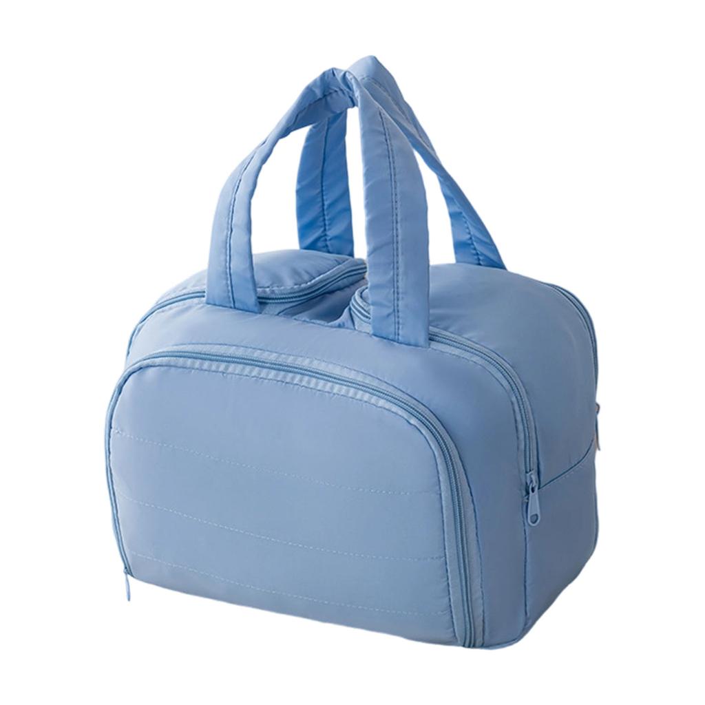 Spacious Multi Compartment Makeup Organizers With Cute Handle Durable Polyester Travel Cosmetic Case For Daily Use