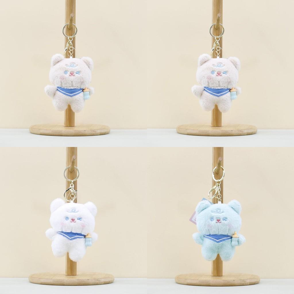 Cute Cartoon Plush Bear Doll Keychain Soft And Cuddly In Light Gray Blue Pink White