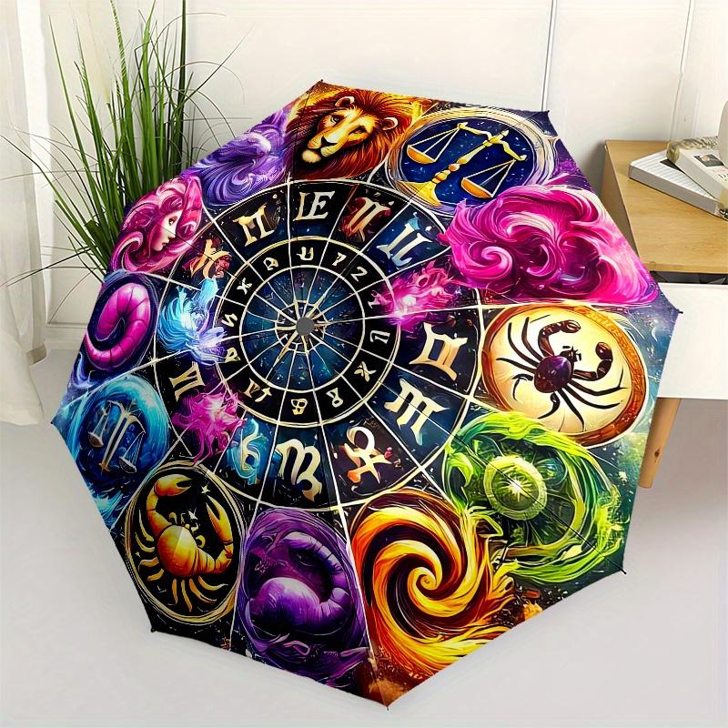 

Horoscope, Astrology Automatic Folding Umbrella 8 Ribs, Durable Iron Frame, Bright Color Pattern Compact Travel Umbrella, Suitable for Outd