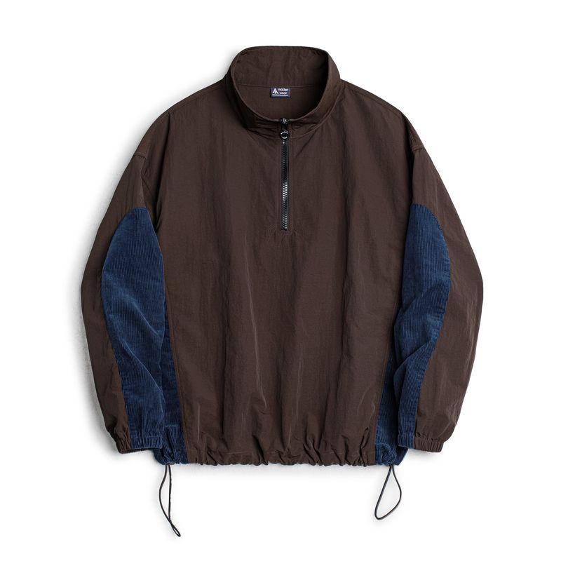

Madden Parka American Retro Patchwork Half Zipper Jacket Lapel Contrast Color Outdoor Corduroy Ruched Sweatshirt Men s Autumn Deep coffee XL