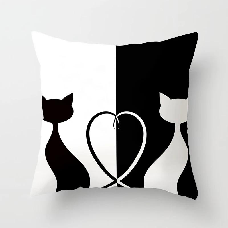 Funny Cute Black Lover Cat Pillowcase Cushion Cover 4545 Polyester Pillow Cover Sofa Car Home Decor Room Decoration
