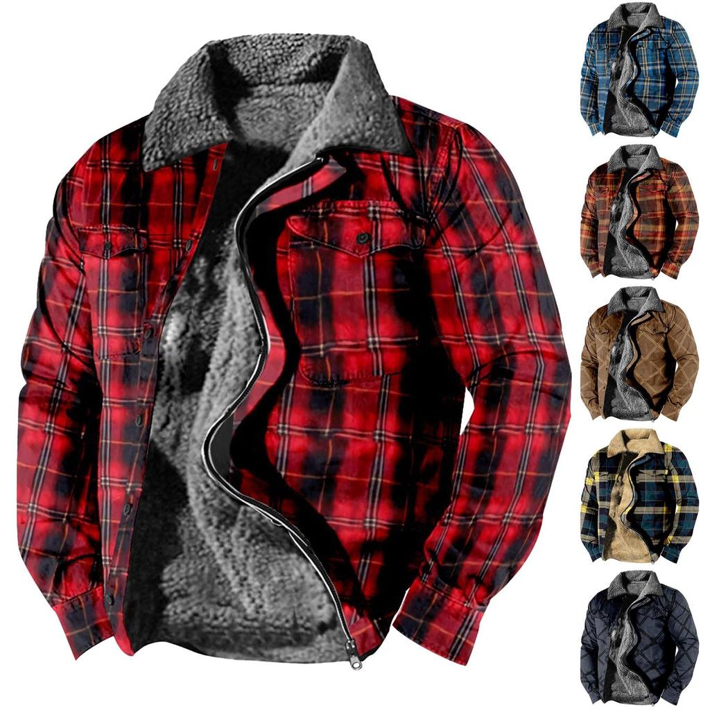 Casaco masculino xadrez estampado lã espessado jaqueta masculina casual fashion casaco quente