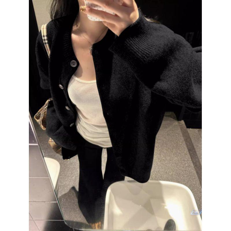 

Вязаный кардиган женский Осень и Зима 2024 Новое поступление Корейский стиль Праздный стиль Модный Маленький человек Свободная верхняя одежда Свитер Пальто Black M