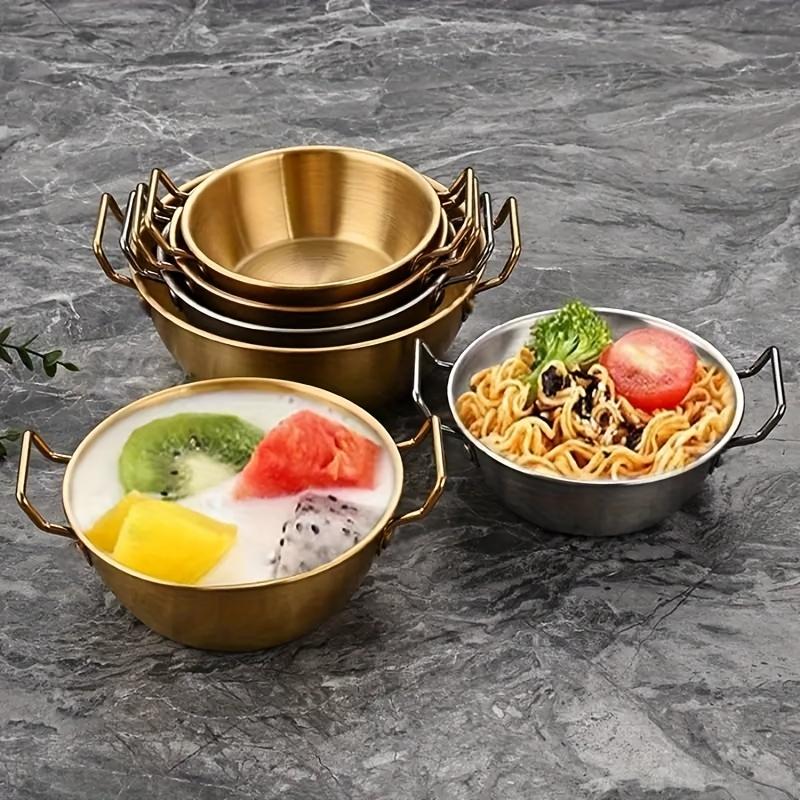 Golden Double Handle Bowl, Stainless Steel Bowl, Used for Fruit Salad, Snacks, Tableware, Seasonings, and Kitchen Food Plates.