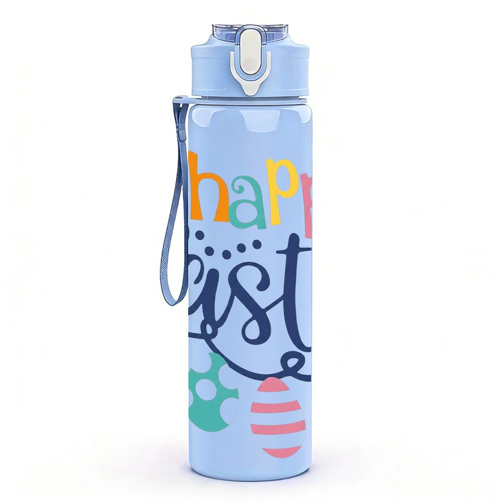 1PC Happy Easter Egg Letter Graphic,750ml Color Plastic Sports Water Bottle,Leakproof Flip Straw Lid,Suitable for Sports Office Home Use