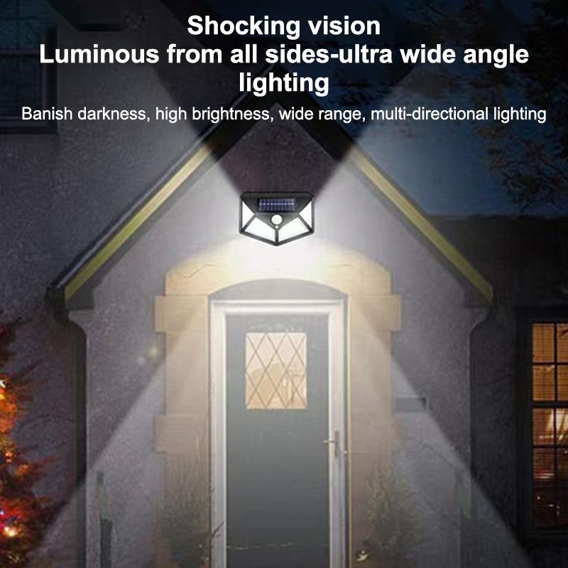 100 Led Solar Wall Lights Pir Motion Sensor Wall Light Outdoor Waterproof Ip65 Solar Powered For Fence Post Yard Pathway