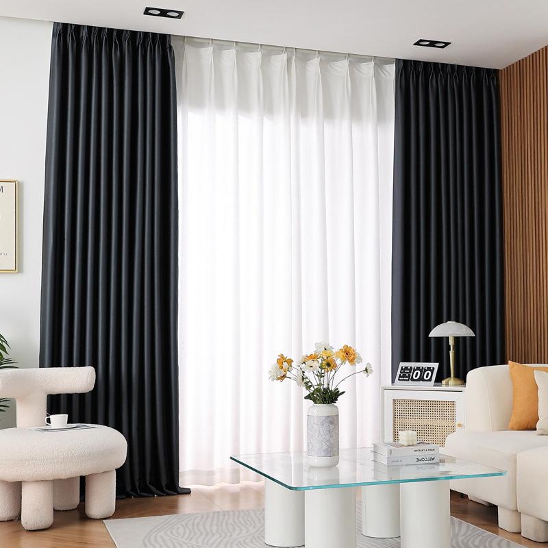 European-Style Bedroom Bay Window Color Matching Curtains Sunscreen Full Shading Sunshade Insulation Fabric Cream Finished Product