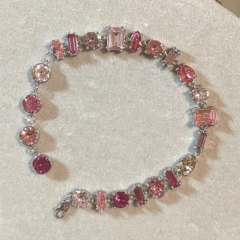 New Colorful Crystal Necklace Bracelet Chain for Women Elegant Clavicle Chain Irregular Zircon Necklace Party Jewelry Sets Gifts