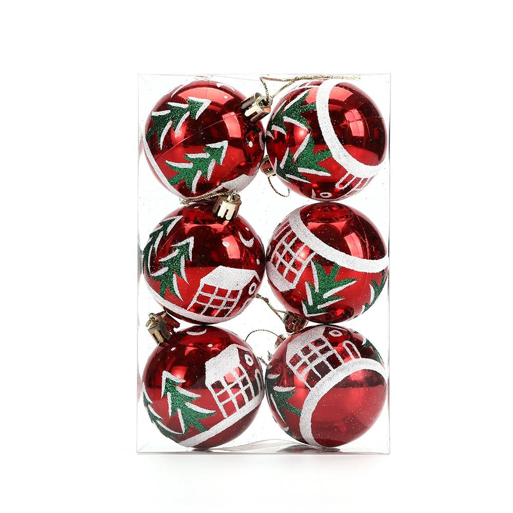 6Pcs 6CM Christmas Glitter Ornament Balls Plastic Red Christmas Ball Pendants Hanging Gold Christmas Tree Decoration for Home