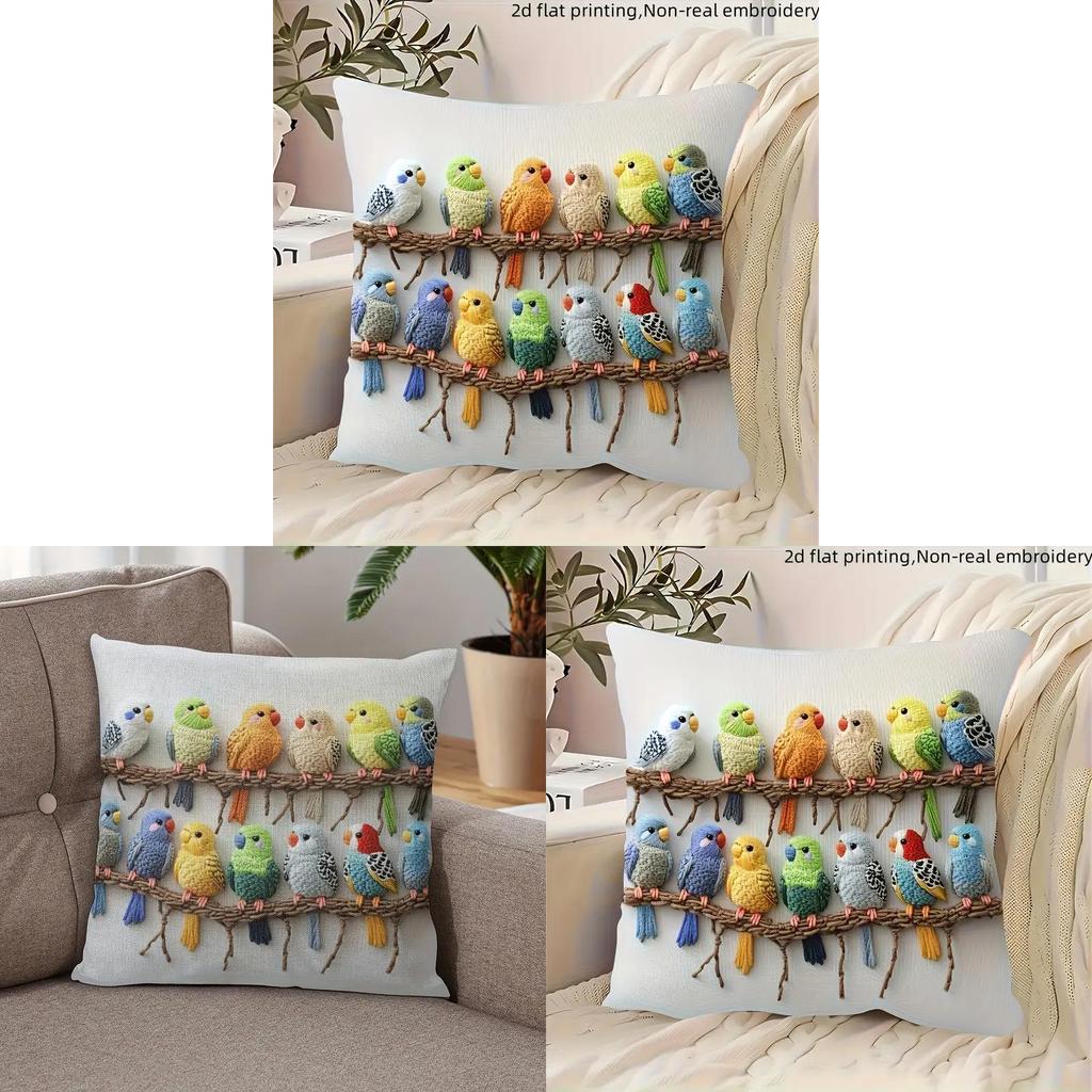 Animal Series Plush Bird Cushion Cover With Soft Short Pile For Living Room Decor
