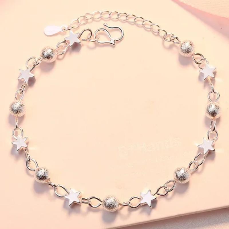 925 Sterling Silver Bead Chain Bracelets For Women Korean Sweet Double Layer Beautiful Stars Bracelets Original Jewelry Gifts