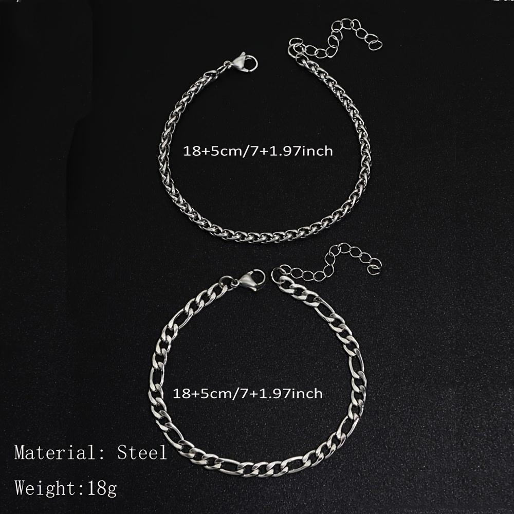 2pcs Simple Minimalist Silver Plated Stainless Steel Chain Bracelets Set for Men Fashion Glossy Street Chic Bracelet Jewelry