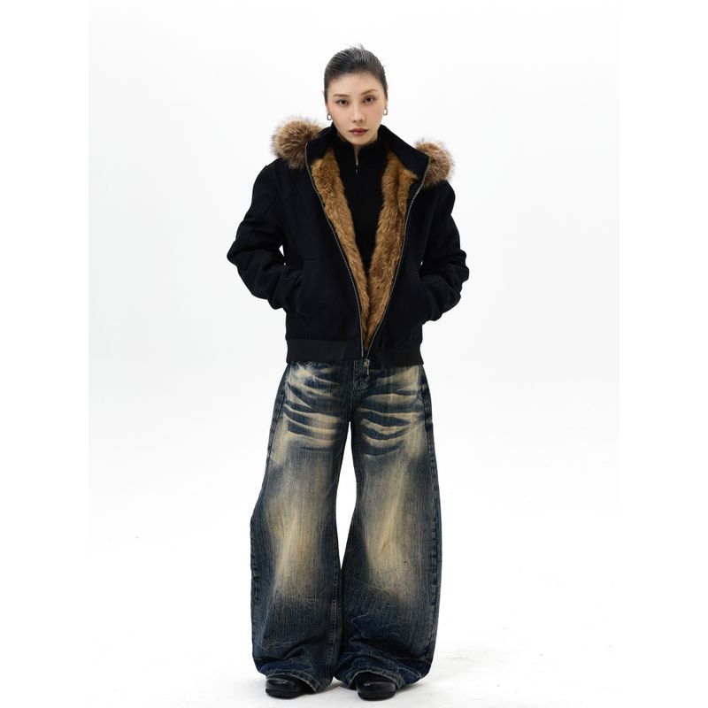 Kisko Winter American Style 90 White Duck Down Warm Hooded Down Jacket for Men and Women, High-End Casual Fur Collar Coat Trendy