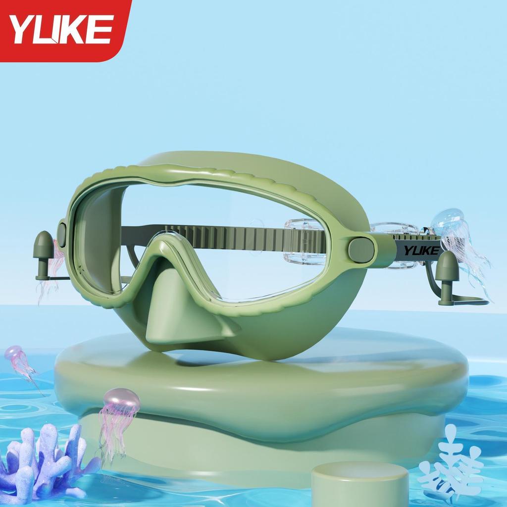 Children's Waterproof Anti-Fog Swim Goggles with Nose Piece and Earplugs - Large Frame Silicone Design