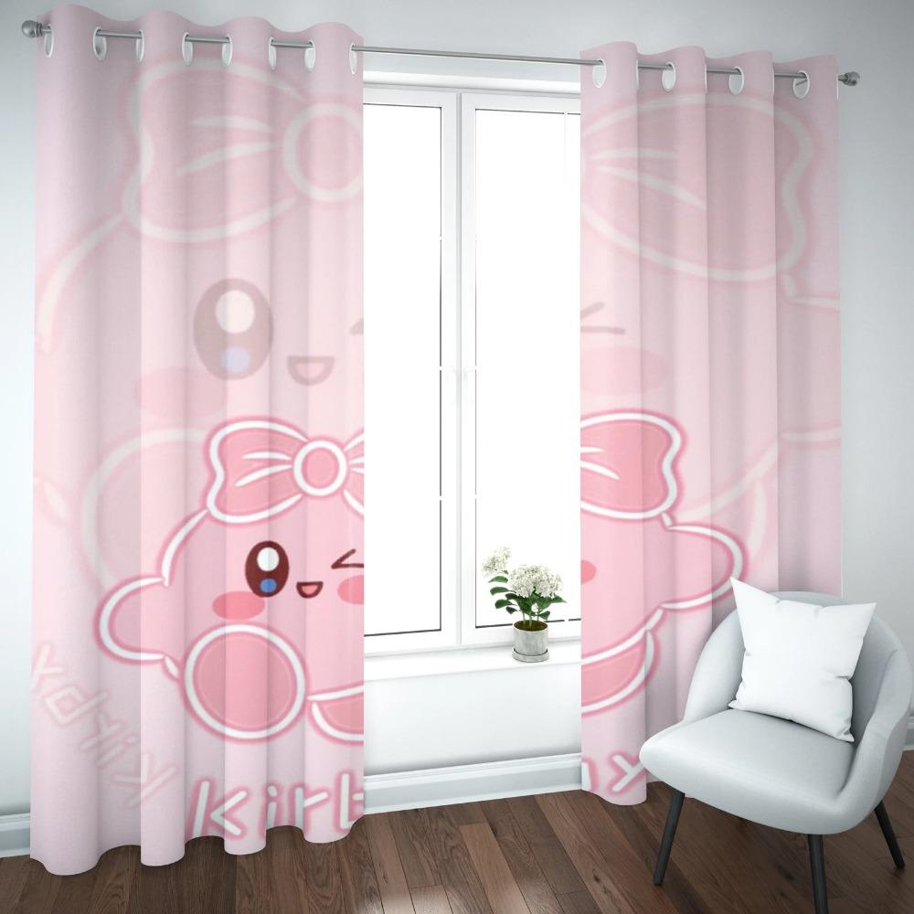 Kirby Cartoon Vorhang Wohnsitz Niedlicher Druck Lichtfilternde Fenstergardinen Wohnzimmer Kinderzimmer Stil Dekoration Fenster Verdunkelung