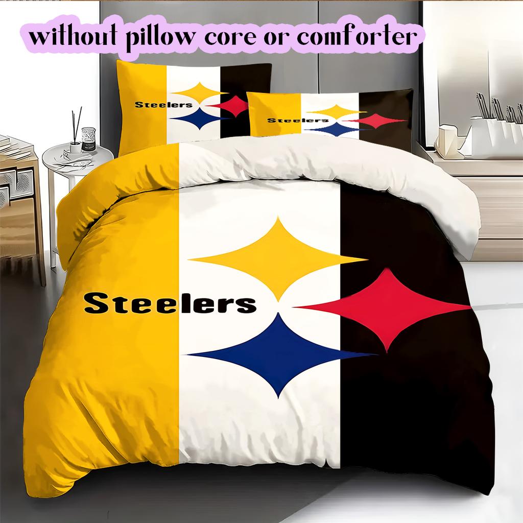 Pittsburgh Steelers Vzorovaná Sada Povlečení Prošívaná Přikrývka Povlak na Polštář Domácí Dekorace Narozeninový Dárek (1 * povlak na peřinu + 2 * povlak na polštář, bez jádra)