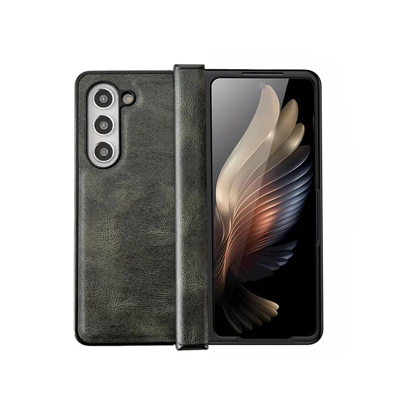 

Матовый роскошный мягкий кожаный складной шарнир противоударный защитный чехол для Samsung Galaxy Z Fold 6 5 4 3 чехол задняя крышка телефон аксессуар for Galaxy Z Fold 3 зелёный