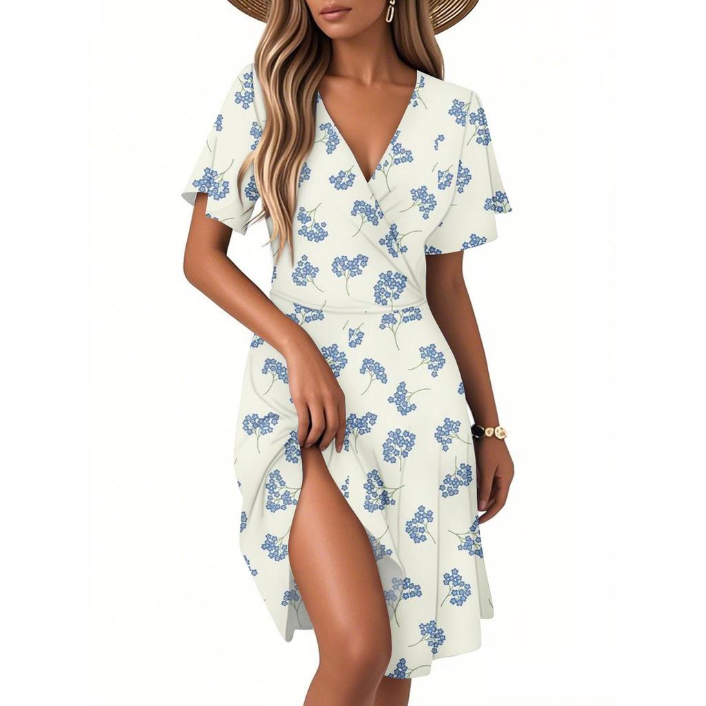 Women's Casual Fashion Dress Vintage Floral Floral Short Sleeve V-neck Dress