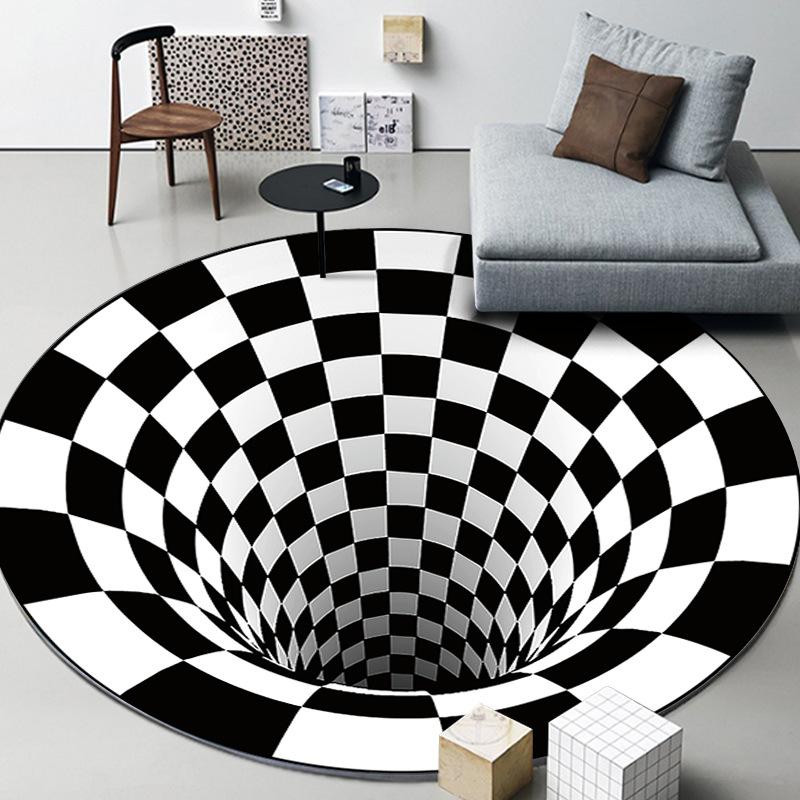 3D Vortex Optical Illusion Rugs Trap Area Carpet Anti-Slip Round Mats Large Carpets for Living Room Sofa Swirl Washable Carpet