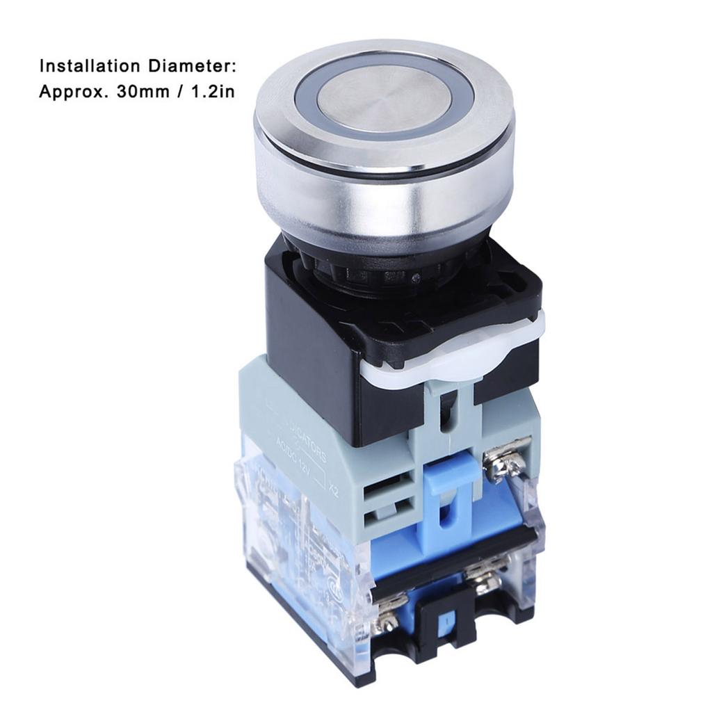 Compact Push Button Switch with Blue Light 30mm Installation Diameter LA38 Ac DC12V(Self Locking )